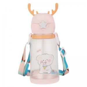 Christmas kids plastic water bottle with straw